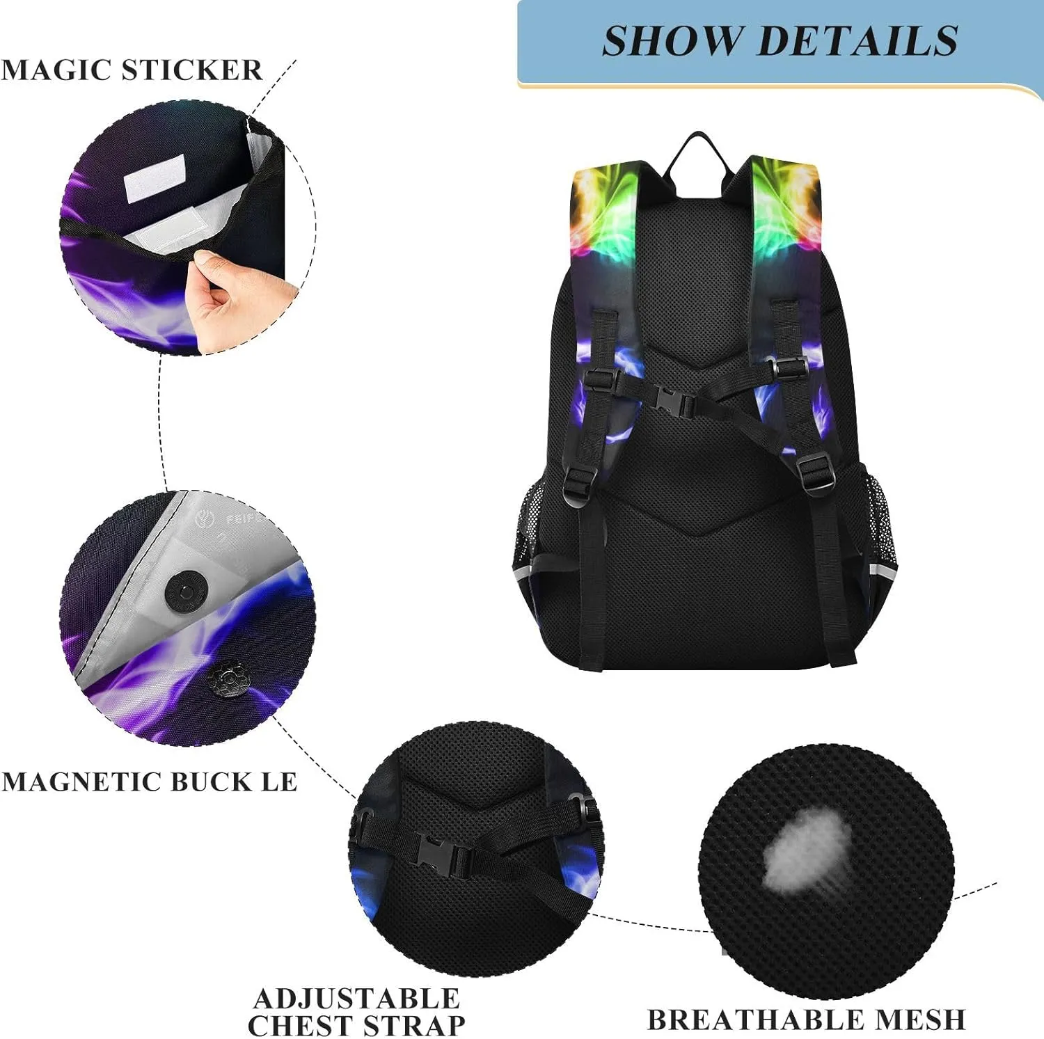 senya Backpack for Boys Girls, Rainbow Fire Dragon Backpack Students Bookbag Daypack for School Primary Teens