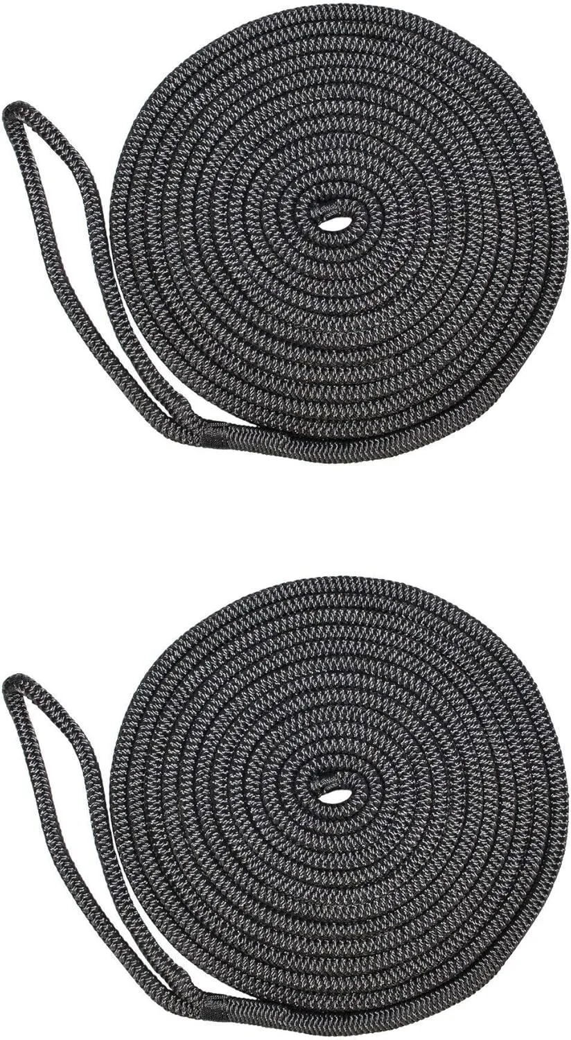 SGT KNOTS Double Braid Nylon Dockline - Long Lasting Marine Ropes for Boats (1/2" x 20ft, 2Pack - Black)