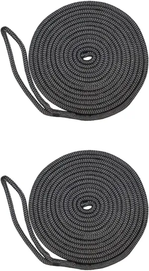 SGT KNOTS Double Braid Nylon Dockline - Long Lasting Marine Ropes for Boats (1/2" x 20ft, 2Pack - Black)