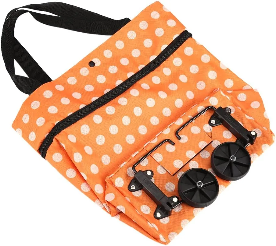 Shopping Bag, Oxford Cloth Reusable Shopping Bags with Wheel Rolling Dual-Purpose Foldable Grocery Pouch for Shop.(12-Orange)