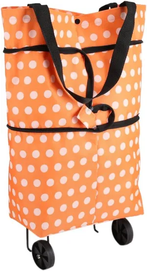 Shopping Bag, Oxford Cloth Reusable Shopping Bags with Wheel Rolling Dual-Purpose Foldable Grocery Pouch for Shop.(12-Orange)