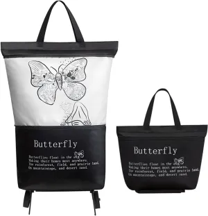 Shopping Bag with Wheels Foldable Trolley Bags Collapsible Reusable Grocery Cart for Travel Shopping Home Kitchen Supermarket