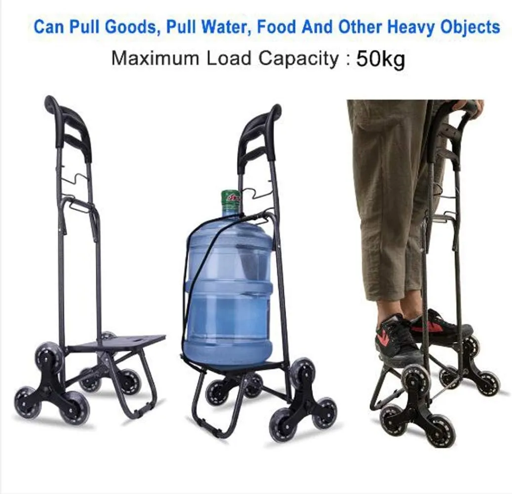 Shopping Cart Portable Utility Carts Folding Trolley Light Weight Stair Climbing Cart with Triangle Crystal Wheel