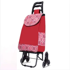 Shopping Cart Portable Utility Carts Folding Trolley Light Weight Stair Climbing Cart with Triangle Crystal Wheel