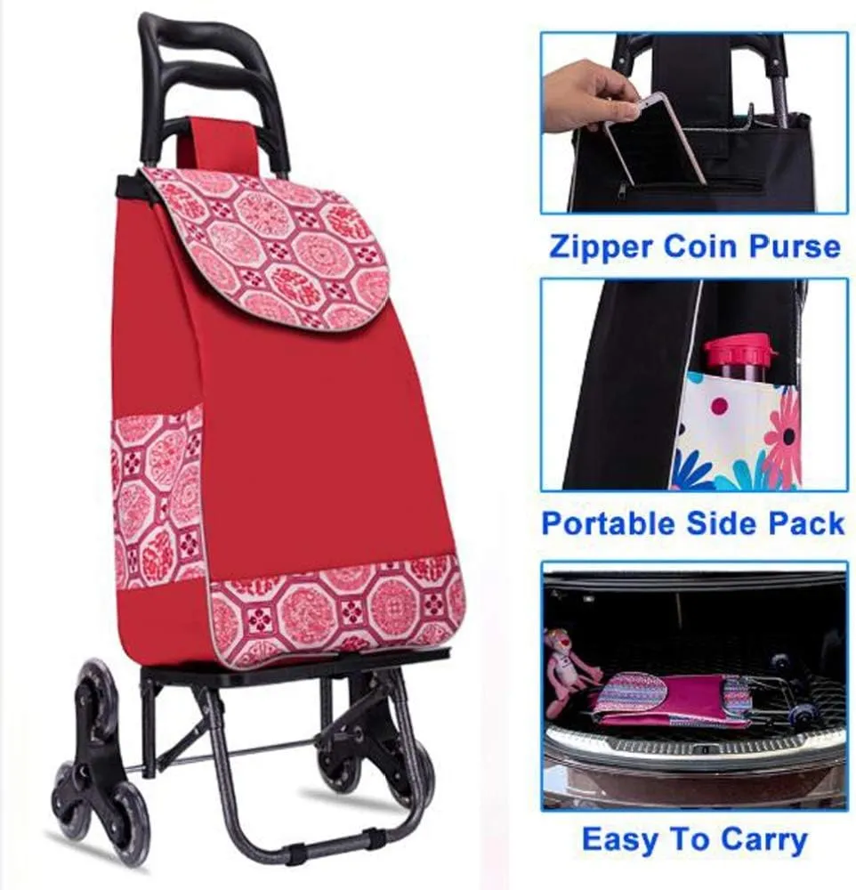 Shopping Cart Portable Utility Carts Folding Trolley Light Weight Stair Climbing Cart with Triangle Crystal Wheel