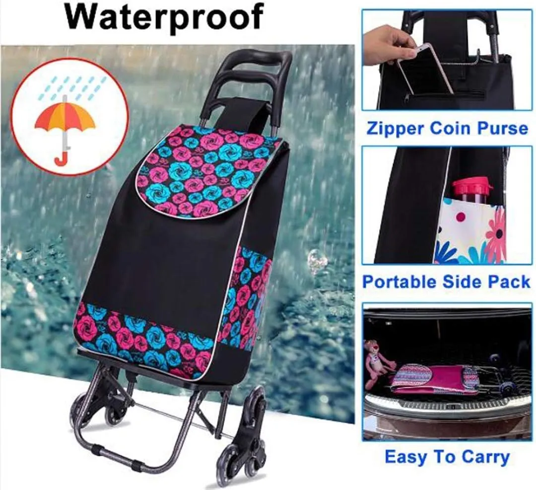 Shopping Cart Portable Utility Carts Folding Trolley Light Weight Stair Climbing Cart with Triangle Crystal Wheel
