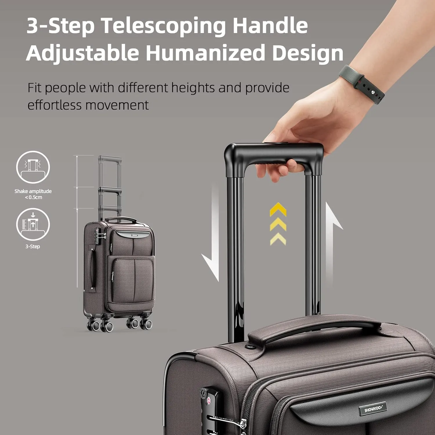 SHOWKOO Luggage Sets 3 Piece Softside Expandable Lightweight Durable Suitcase Sets Double Spinner Wheels TSA Lock Light Coffee (20in/24in/28in)