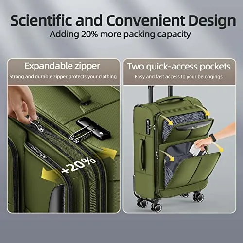 SHOWKOO Luggage Sets 3 Piece Softside Expandable Lightweight-Olive Green