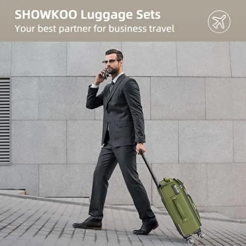 SHOWKOO Luggage Sets 3 Piece Softside Expandable Lightweight-Olive Green