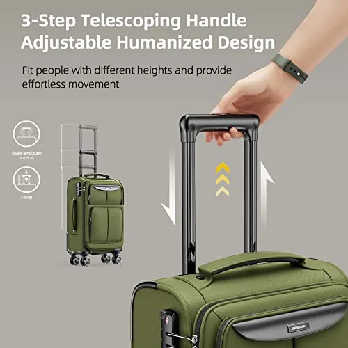 SHOWKOO Luggage Sets 3 Piece Softside Expandable Lightweight-Olive Green