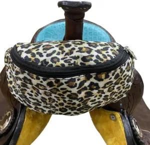 Showman White Cheetah Print Insulated Nylon Saddle Pouch