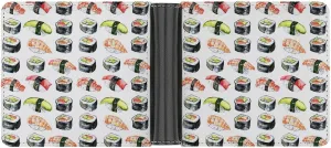 Shrimp Tuna Cucumber Sushi Platter Leather Wallets for Men Slim Bifold Purse Clutch Double-Sided Printing