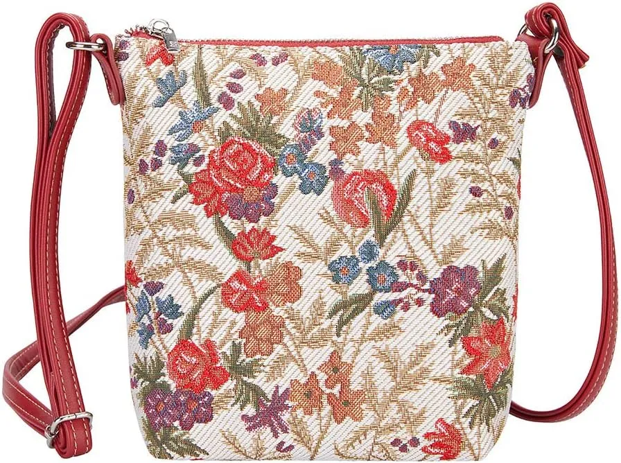 Signare Tapestry Small Crossbody Bag Sling Bag for Women with Flower Meadow Design