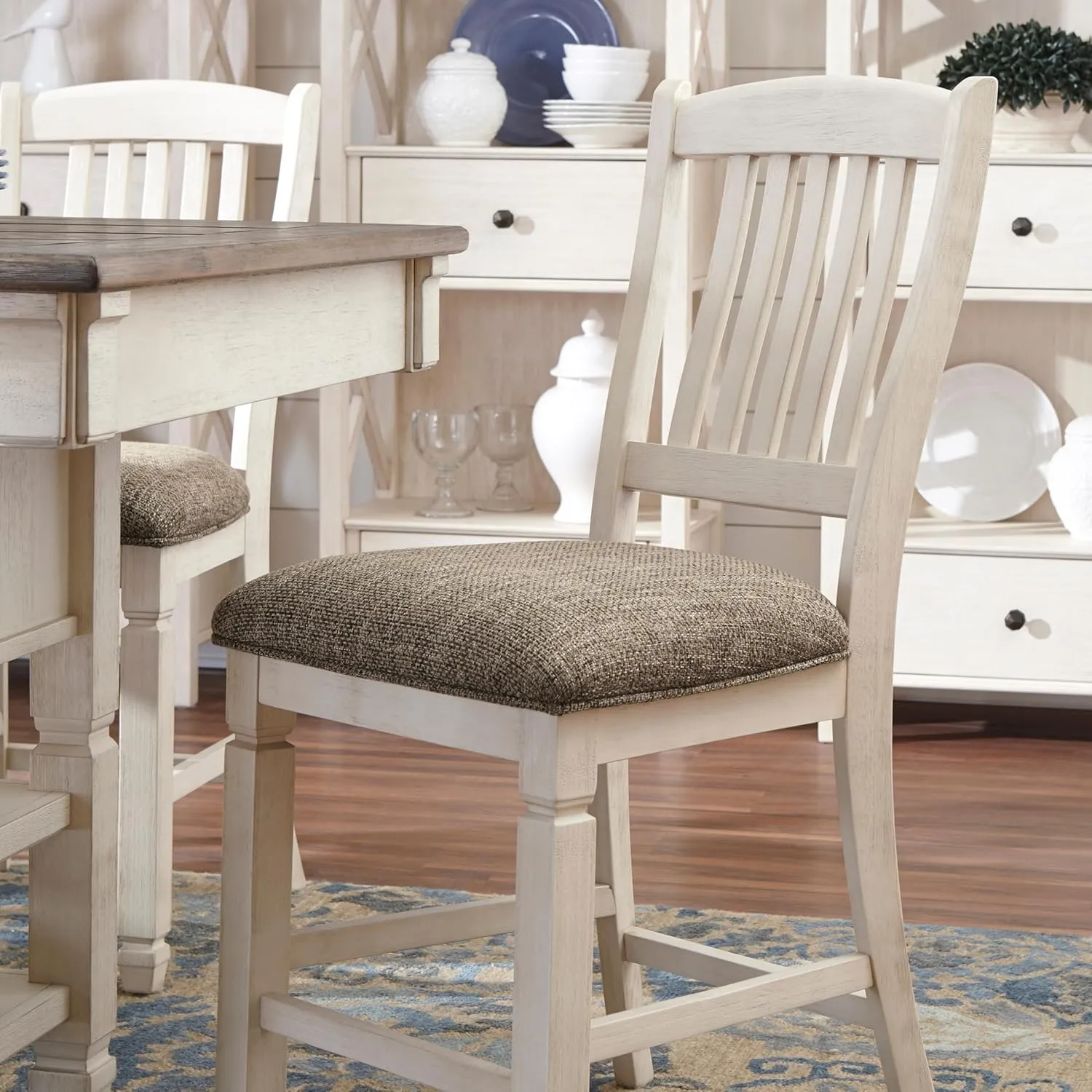 Signature Design by Ashley Bolanburg 24" Counter Height Farmhouse Barstool, 2 Count, Antique White