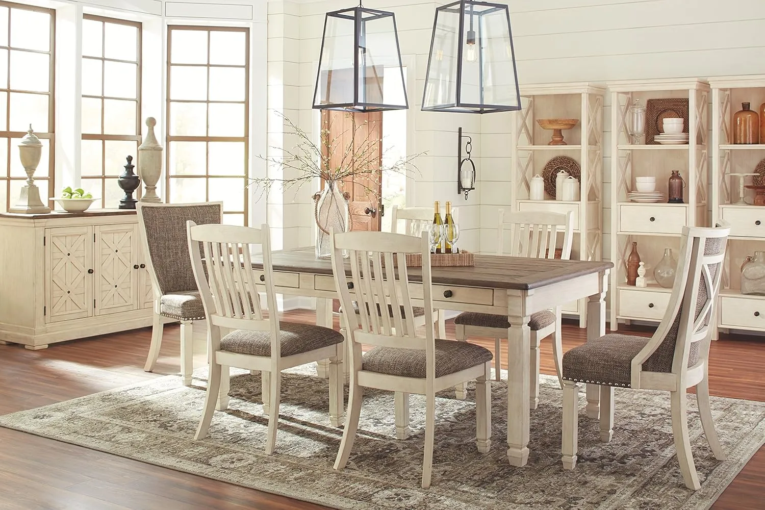 Signature Design by Ashley Bolanburg Modern Farmhouse Upholstered Dining Chair, 2 Count, Brown