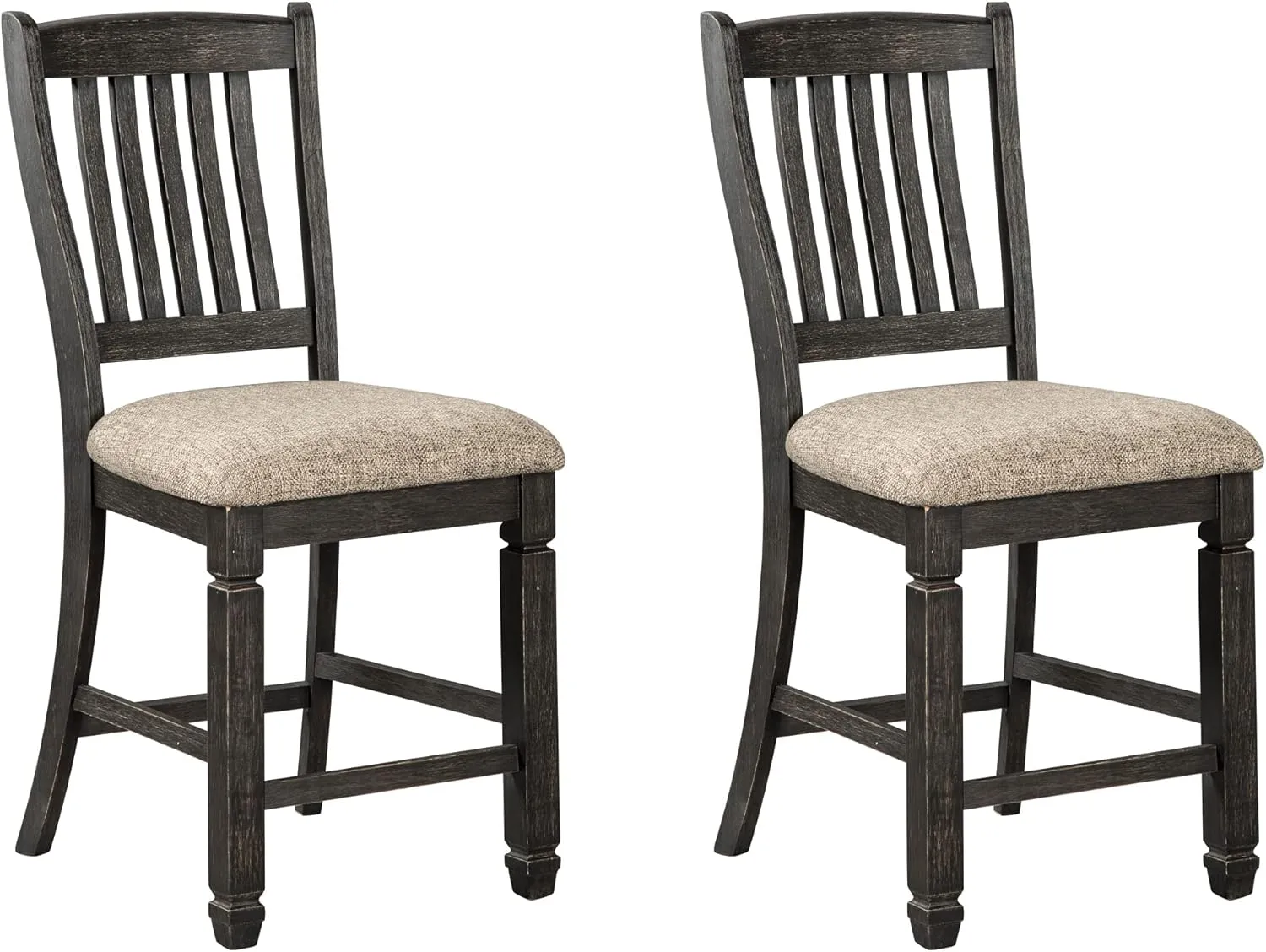 Signature Design by Ashley Tyler Creek Farmhouse 24.38" Counter Height Upholstered Barstool, Set of 2, Almost Black