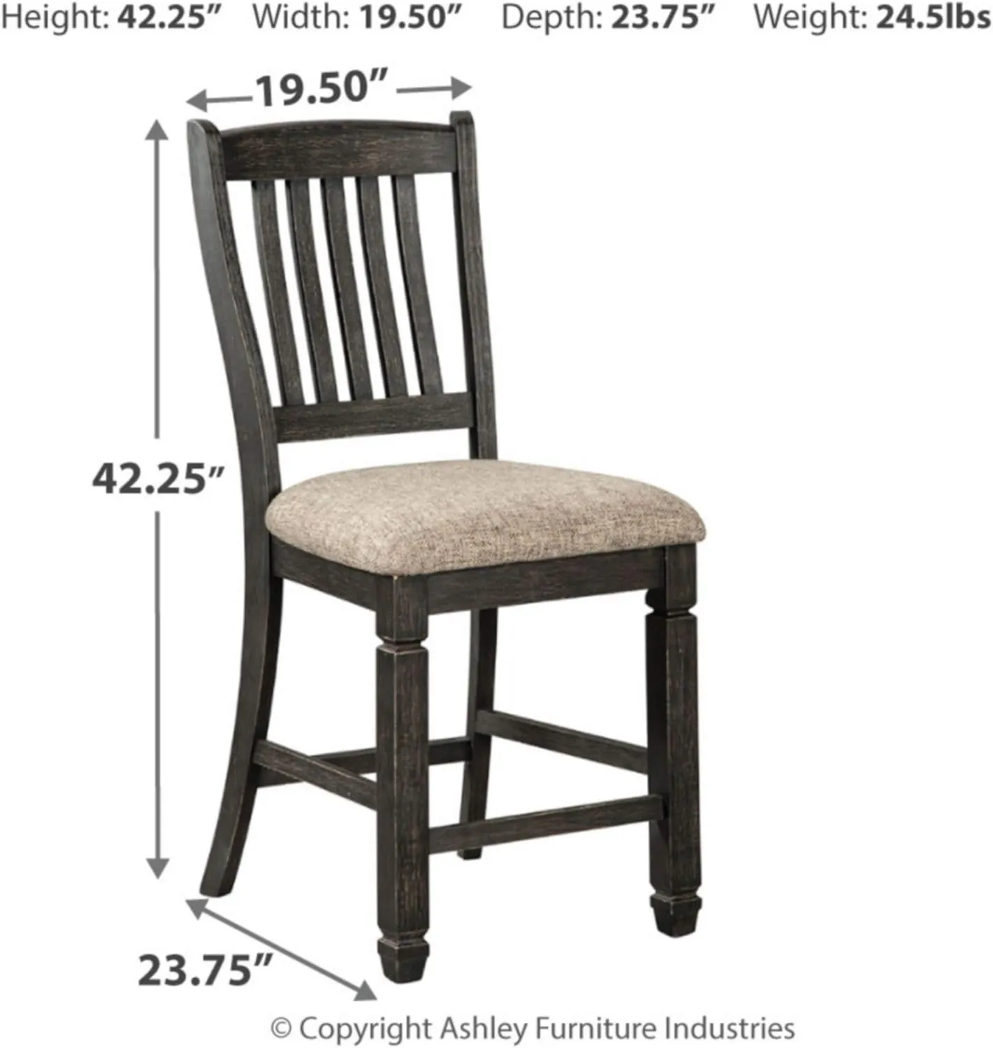 Signature Design by Ashley Tyler Creek Farmhouse 24.38" Counter Height Upholstered Barstool, Set of 2, Almost Black