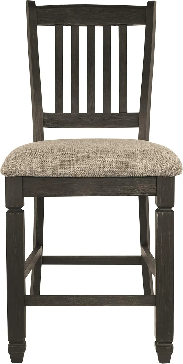 Signature Design by Ashley Tyler Creek Farmhouse 24.38" Counter Height Upholstered Barstool, Set of 2, Almost Black
