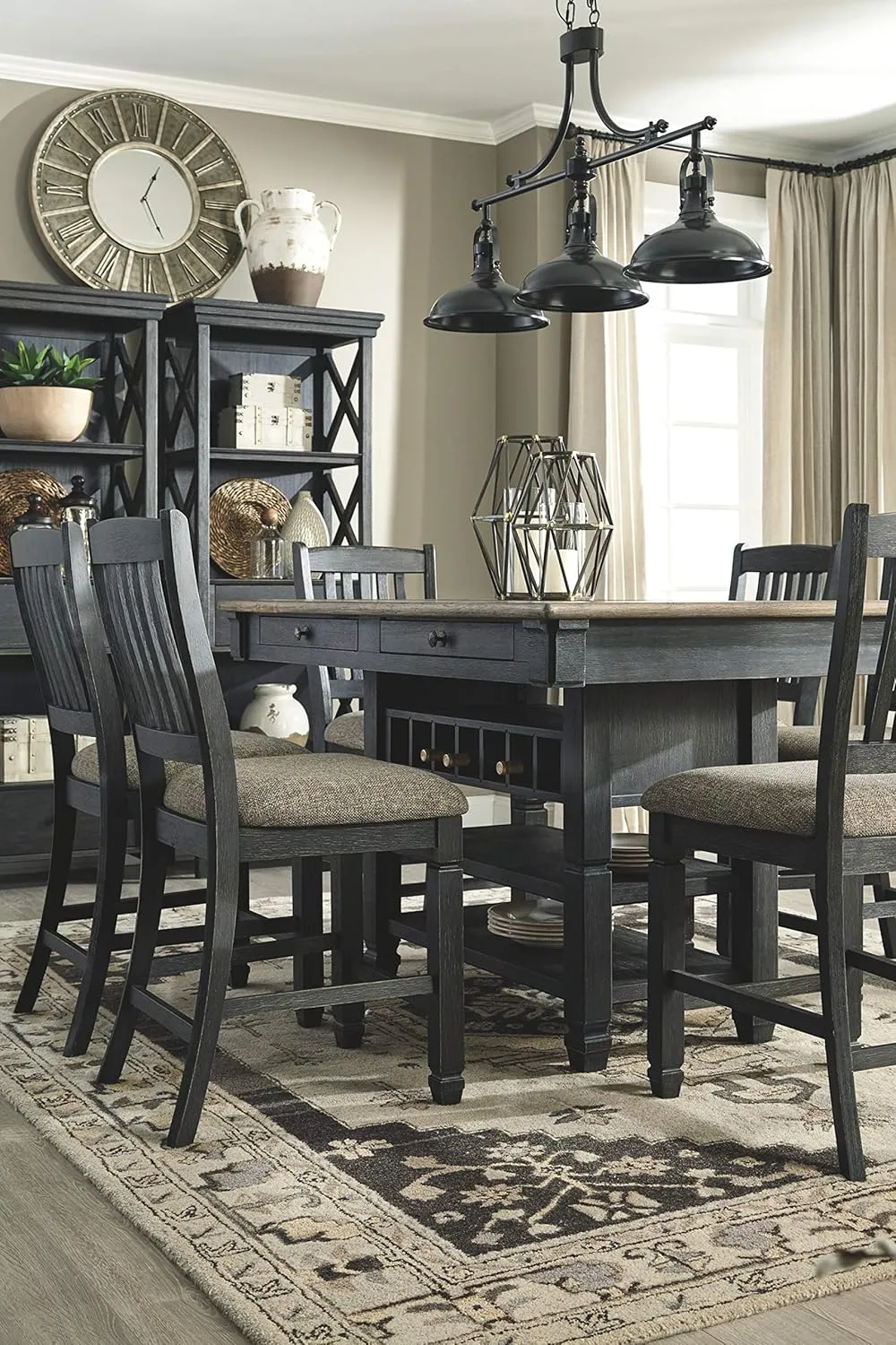 Signature Design by Ashley Tyler Creek Farmhouse 24.38" Counter Height Upholstered Barstool, Set of 2, Almost Black