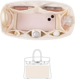Silky Bag Insert for Birkin, Purse Organizer Compatible with Hermes Birkin 25, Lightweight Luxury Bag Shaper with Multiple Pockets for Daily Use (Craie, Birkin25)