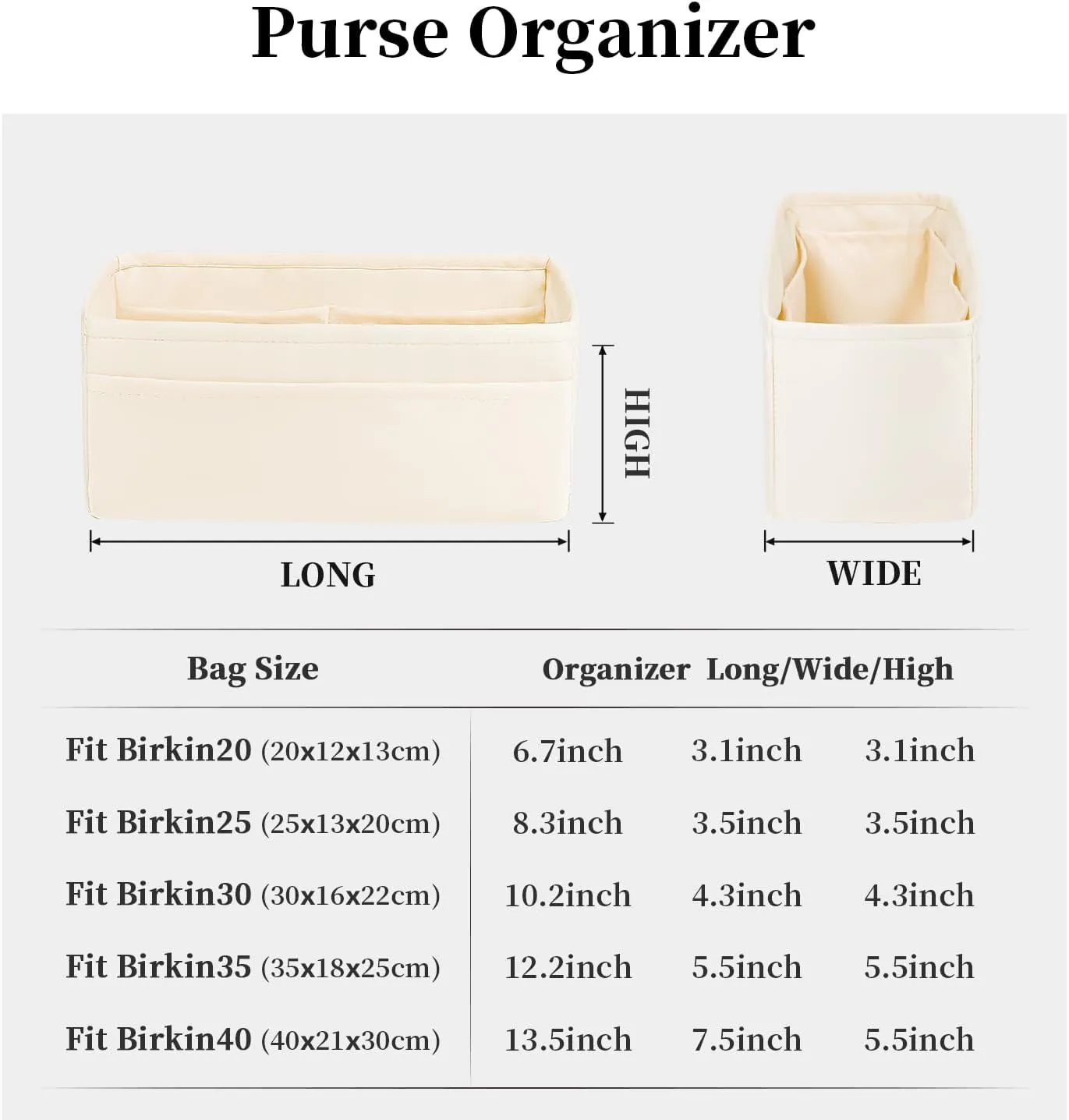 Silky Bag Insert for Birkin, Purse Organizer Compatible with Hermes Birkin 25, Lightweight Luxury Bag Shaper with Multiple Pockets for Daily Use (Craie, Birkin25)