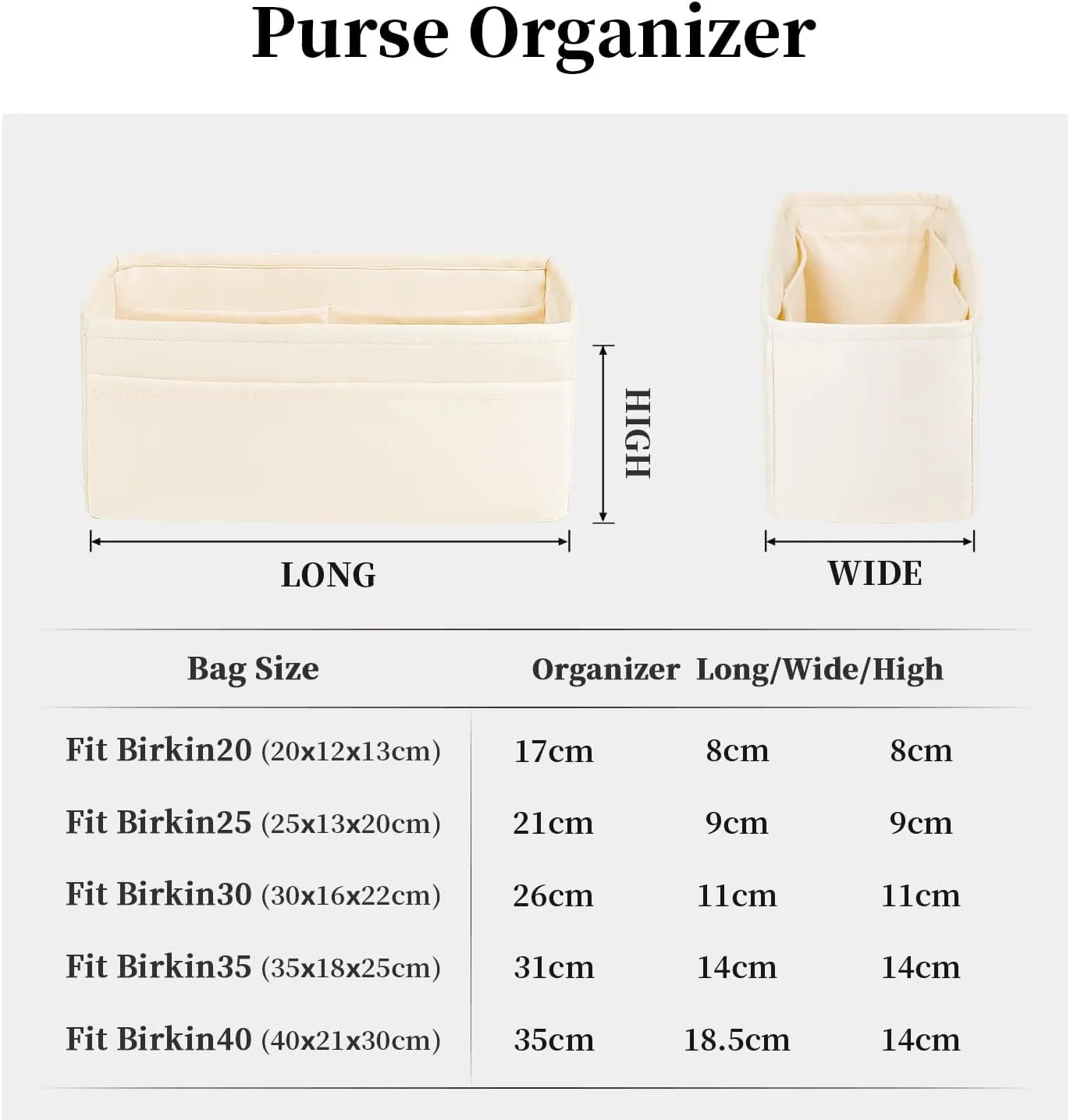 Silky Bag Insert for Birkin, Purse Organizer Compatible with Hermes Birkin 25, Lightweight Luxury Bag Shaper with Multiple Pockets for Daily Use (Craie, Birkin25)