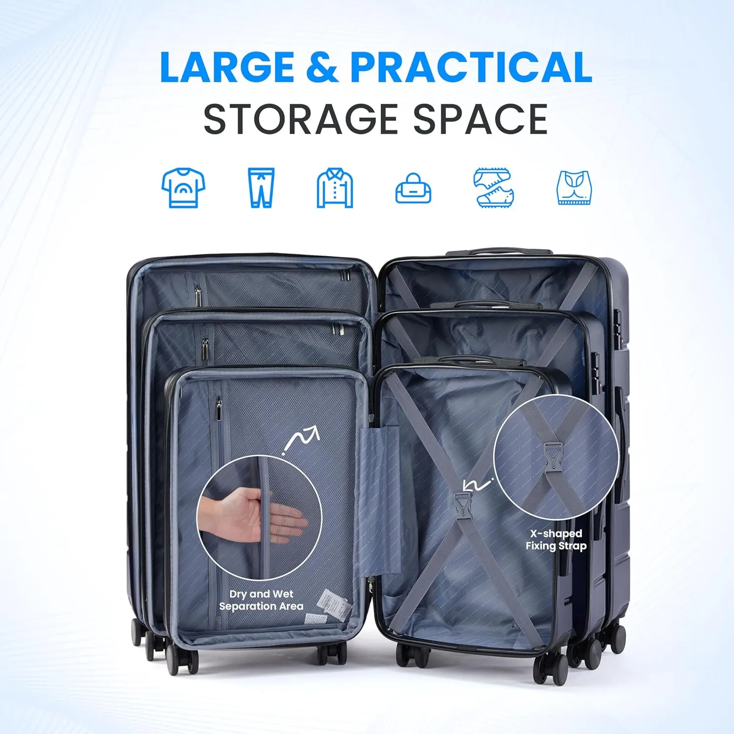 Simple Deluxe 24 Inch Hardside Carry On Luggage, Suitcase with Double Spinner Wheels & TSA Lock, Hard Shell, Expandable Rolling Lightweight, Blue