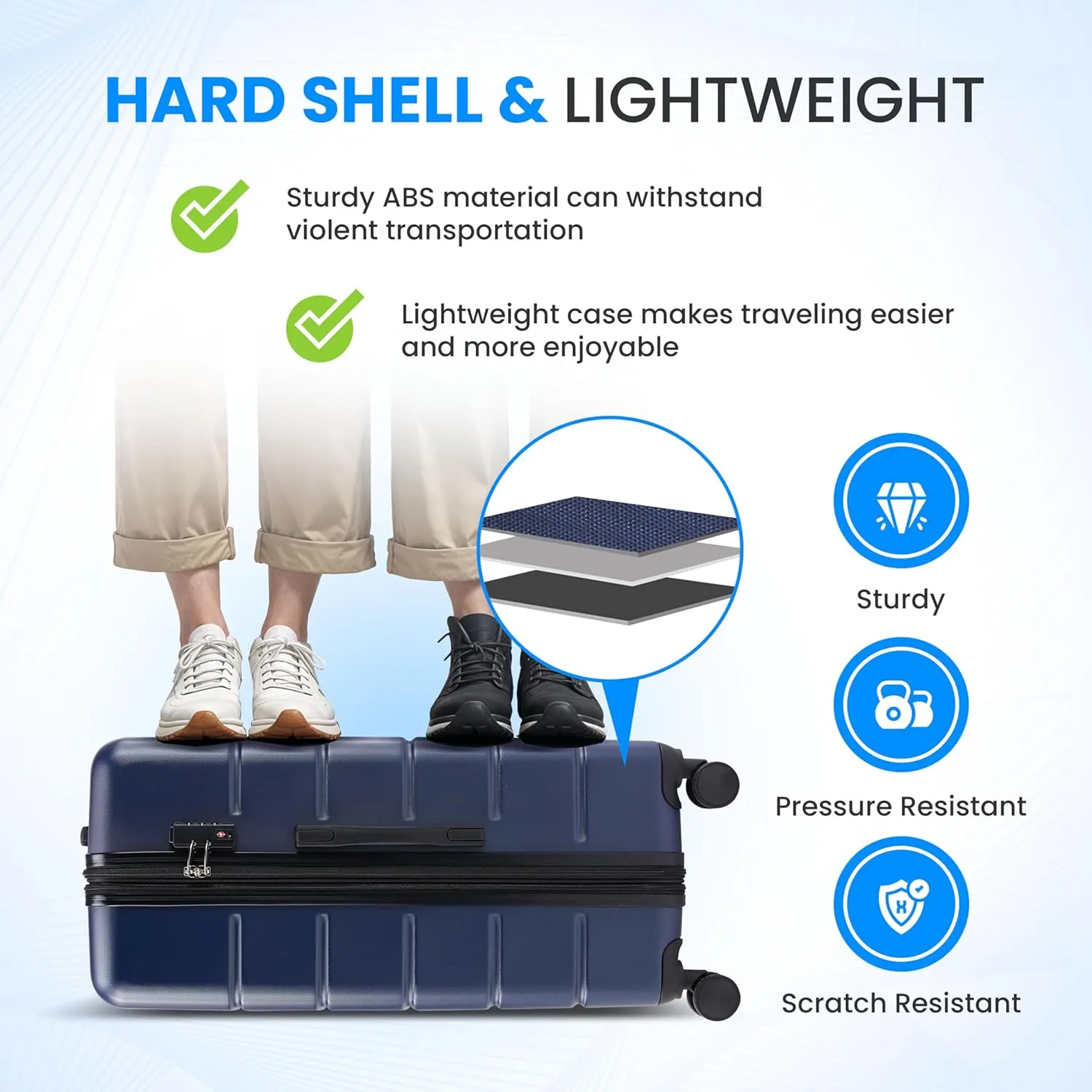Simple Deluxe 24 Inch Hardside Carry On Luggage, Suitcase with Double Spinner Wheels & TSA Lock, Hard Shell, Expandable Rolling Lightweight, Blue