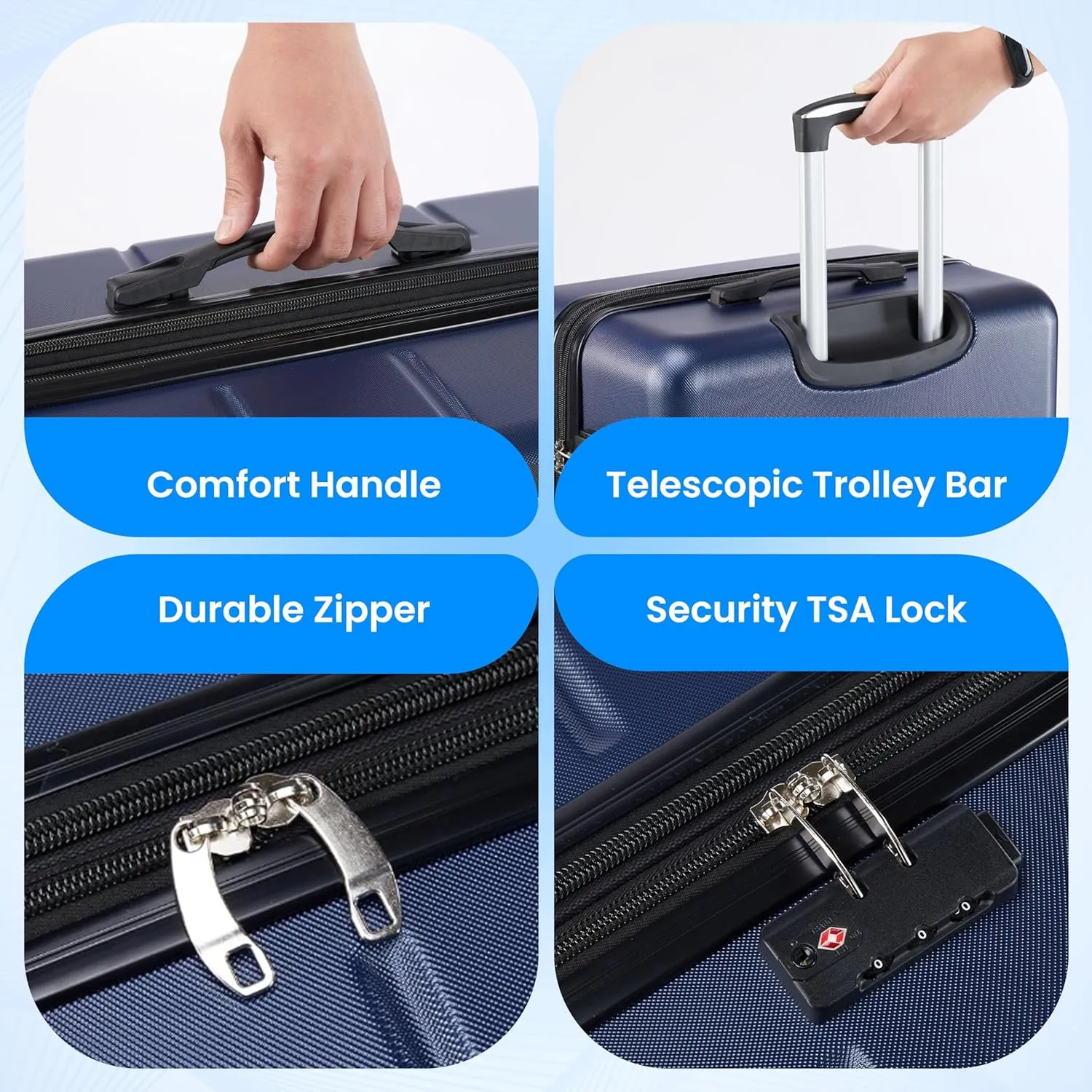 Simple Deluxe 24 Inch Hardside Carry On Luggage, Suitcase with Double Spinner Wheels & TSA Lock, Hard Shell, Expandable Rolling Lightweight, Blue