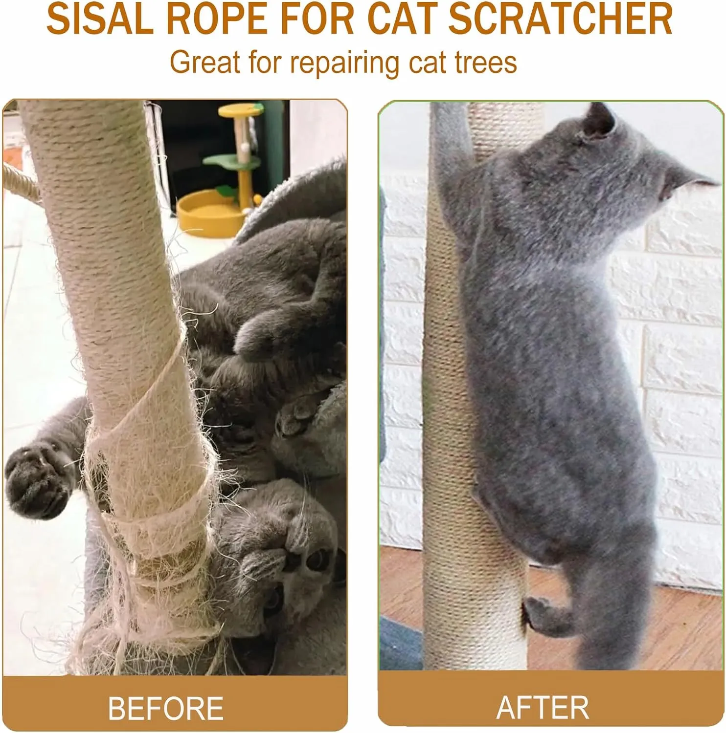 Sisal Rope for Cat Scratcher,Rope for Cat Scratch Post 1/4in 164Ft Jute Twine for Scratching Post Repairing, Recovering or DIY