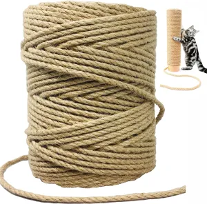 Sisal Rope for Cat Scratcher,Rope for Cat Scratch Post 1/4in 164Ft Jute Twine for Scratching Post Repairing, Recovering or DIY