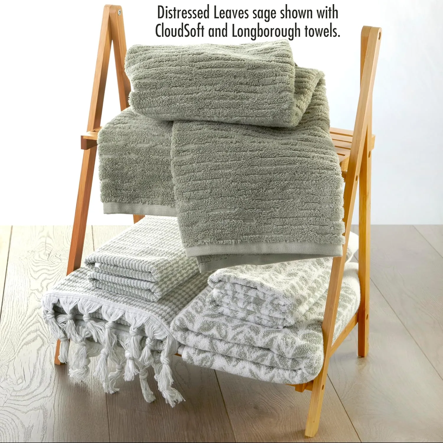 SKL Home by Saturday Knight Ltd. Distressed Leaves Hand Towel (2-Pack),Sage , 16x26