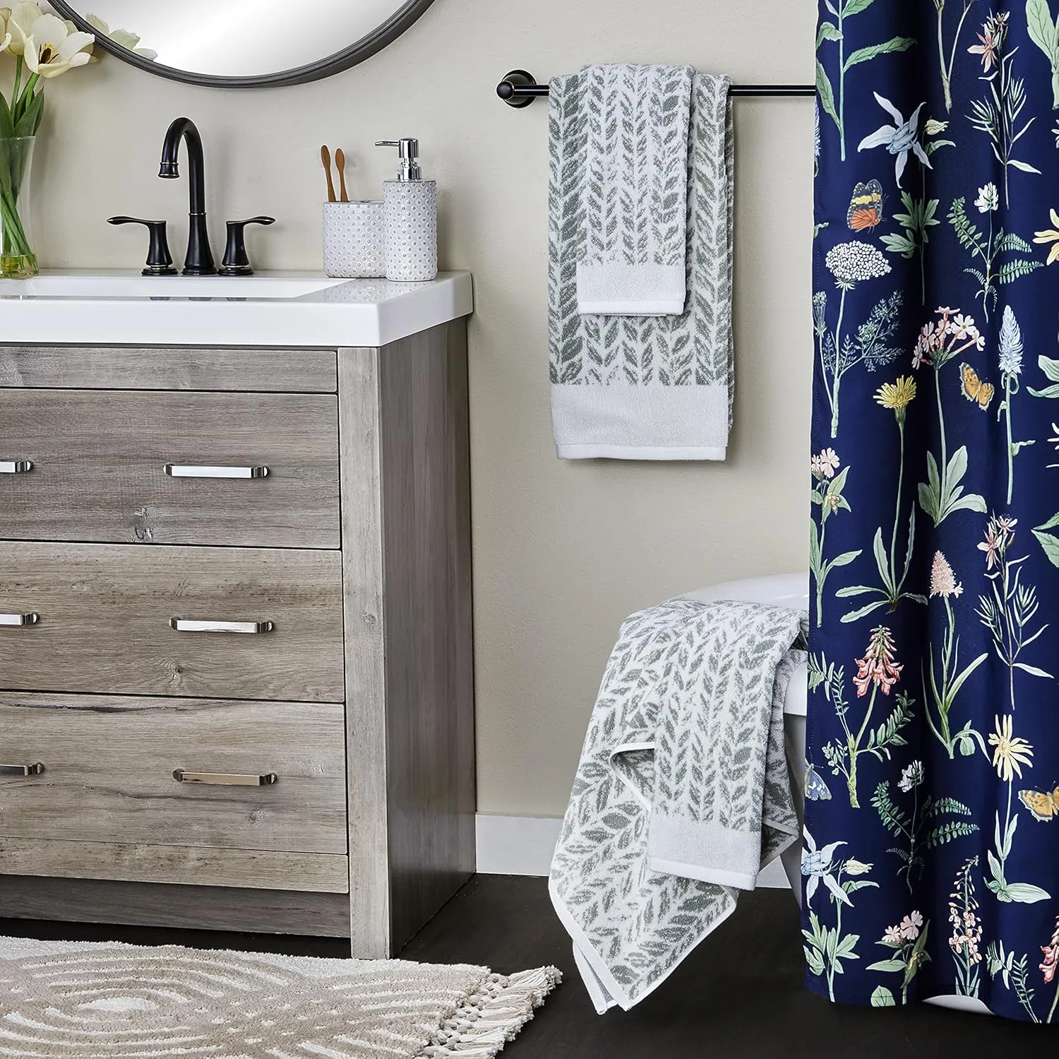 SKL Home by Saturday Knight Ltd. Distressed Leaves Hand Towel (2-Pack),Sage , 16x26