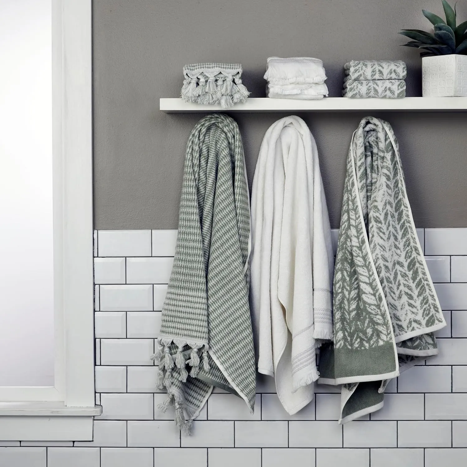 SKL Home by Saturday Knight Ltd. Distressed Leaves Hand Towel (2-Pack),Sage , 16x26