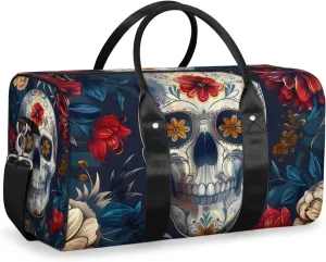 Skull Floral Travel Duffle Bag for Women Men Gym Duffel Foldable Bag Waterproof Weekender Gothic Skeleton Vintage Duffle Tote