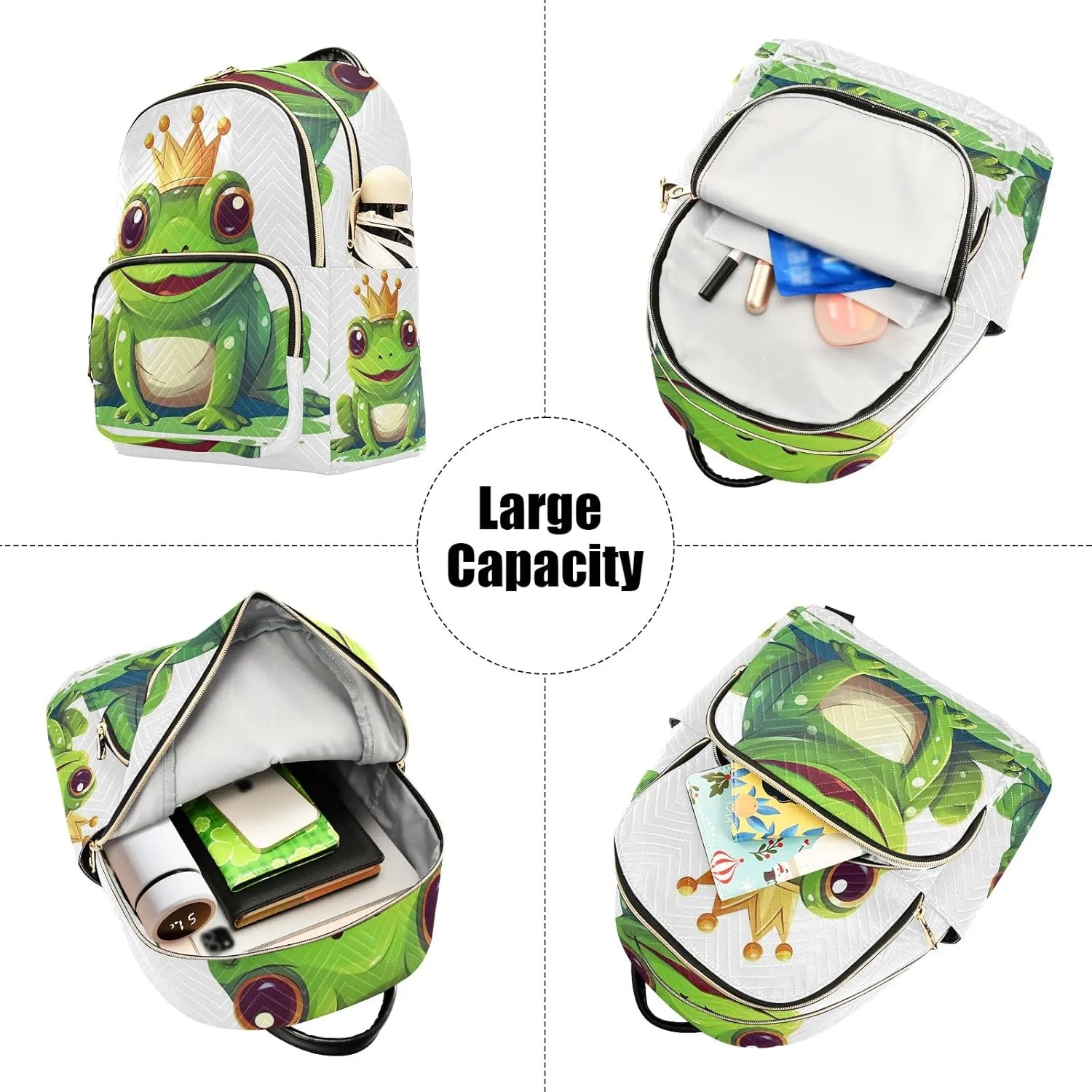 Small Backpack Purse for Women, Frog Prince Travel Bag Casual Daypack Shoulder Bag