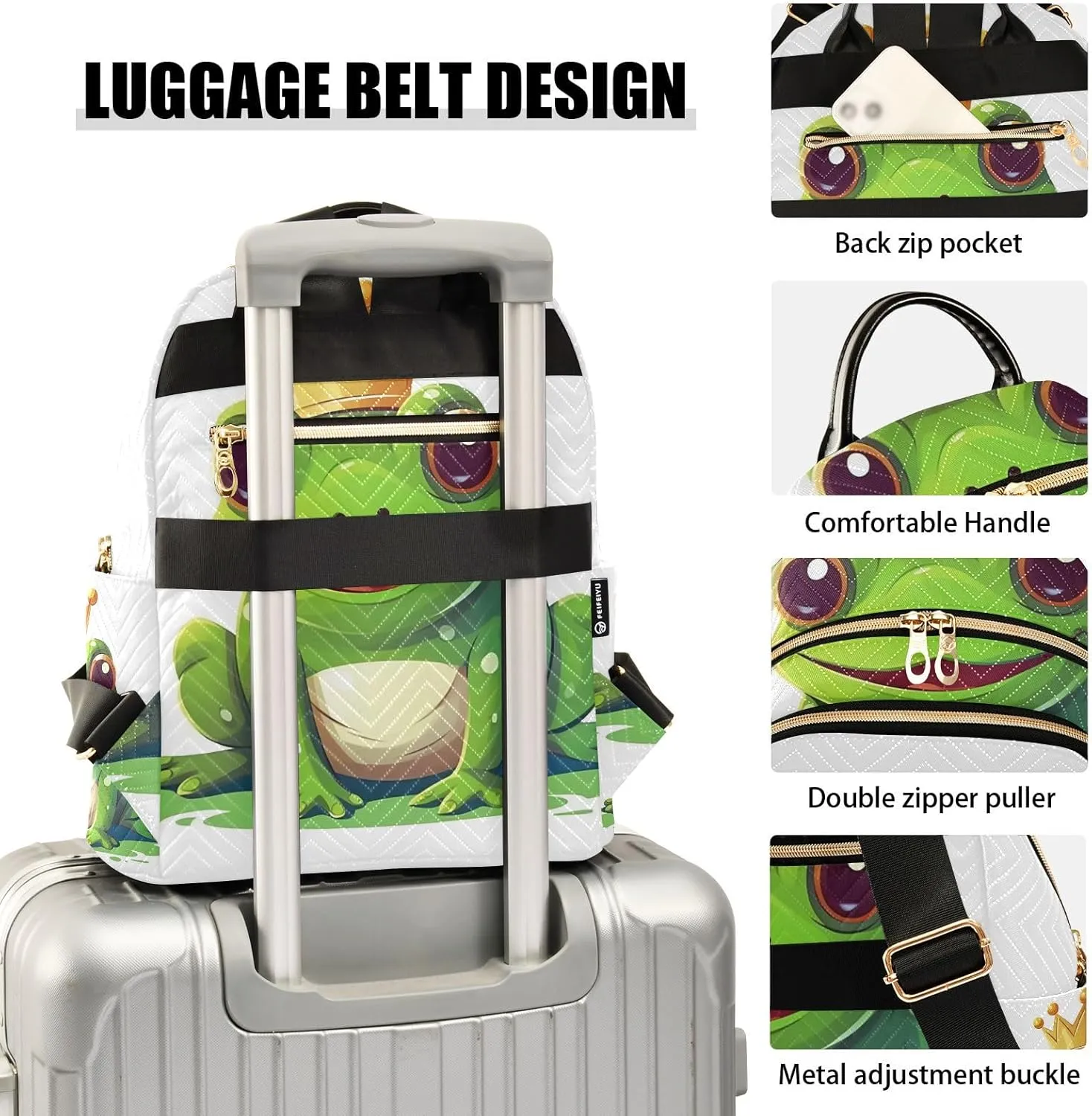 Small Backpack Purse for Women, Frog Prince Travel Bag Casual Daypack Shoulder Bag
