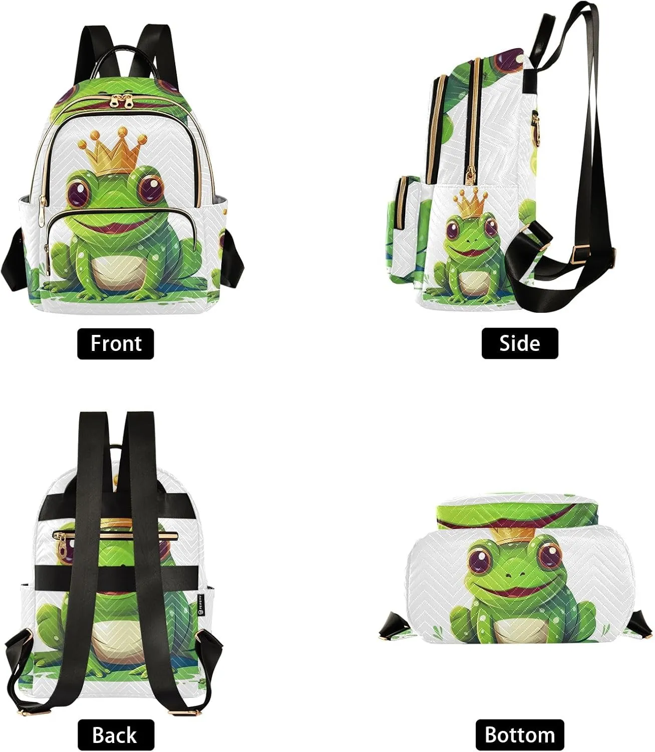 Small Backpack Purse for Women, Frog Prince Travel Bag Casual Daypack Shoulder Bag