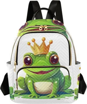Small Backpack Purse for Women, Frog Prince Travel Bag Casual Daypack Shoulder Bag