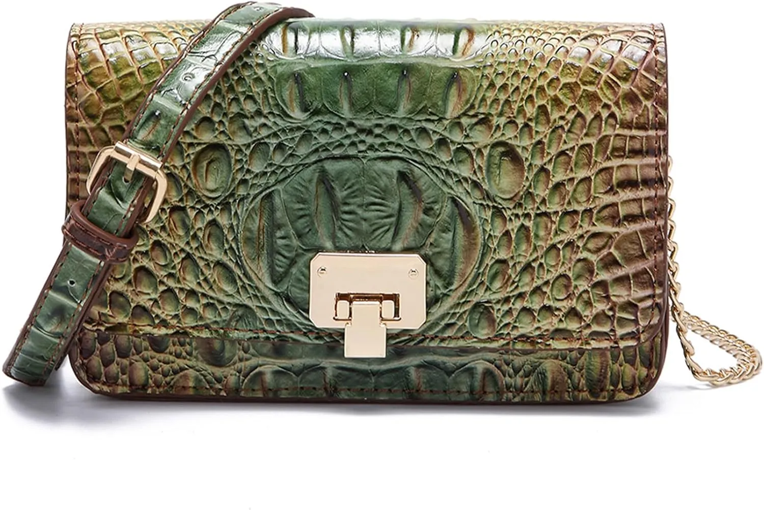 Small Crocodile Crossbody Cell Phone Purse for women Vegan Leather Clutch Wallet with Leather Shoulder Strap