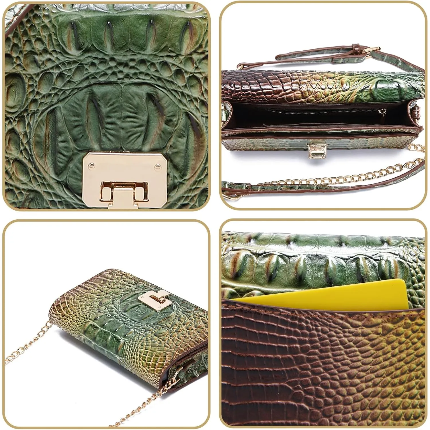 Small Crocodile Crossbody Cell Phone Purse for women Vegan Leather Clutch Wallet with Leather Shoulder Strap