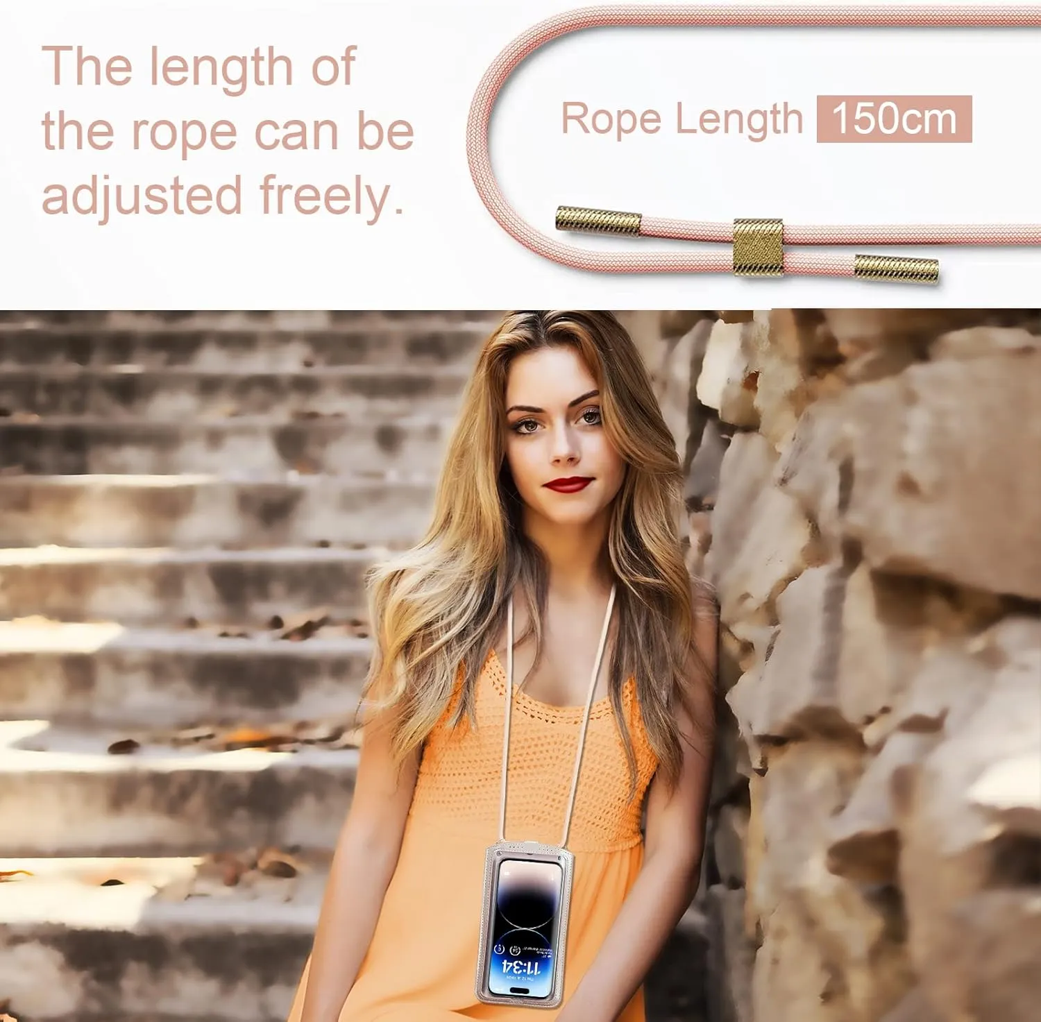 Small Crossbody Bag Cell Phone Purse for Women Men Leather Mini Shoulder Bag Wallet Case with Card Holder Slot Necklace Lanyard for All Smartphones iPhone Samsung Google up to 7.3" Rose Gold