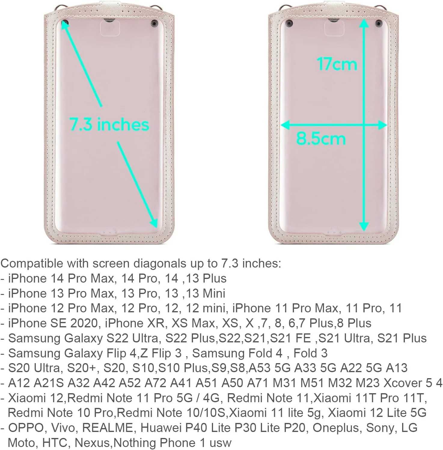 Small Crossbody Bag Cell Phone Purse for Women Men Leather Mini Shoulder Bag Wallet Case with Card Holder Slot Necklace Lanyard for All Smartphones iPhone Samsung Google up to 7.3" Rose Gold