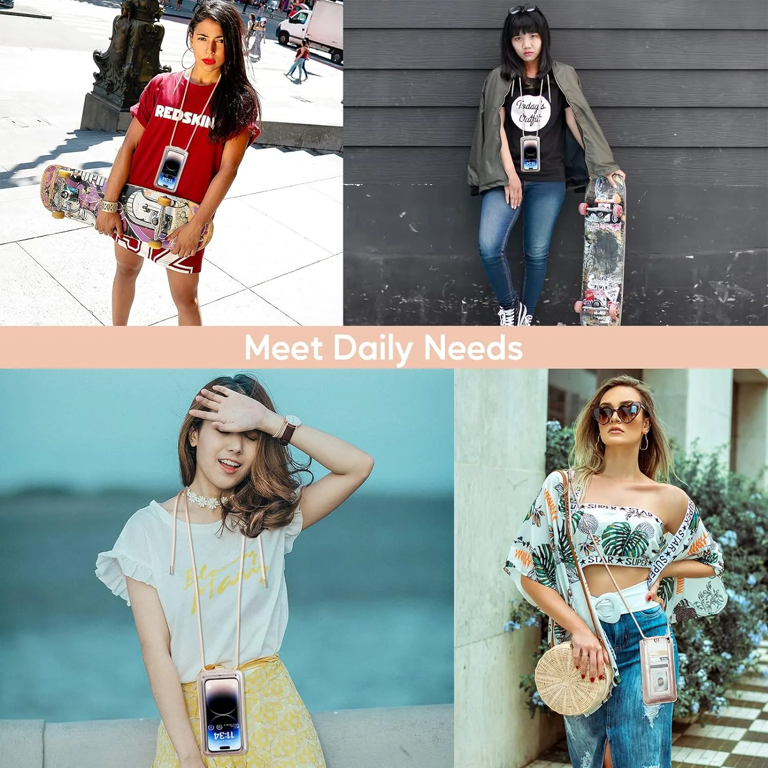 Small Crossbody Bag Cell Phone Purse for Women Men Leather Mini Shoulder Bag Wallet Case with Card Holder Slot Necklace Lanyard for All Smartphones iPhone Samsung Google up to 7.3" Rose Gold