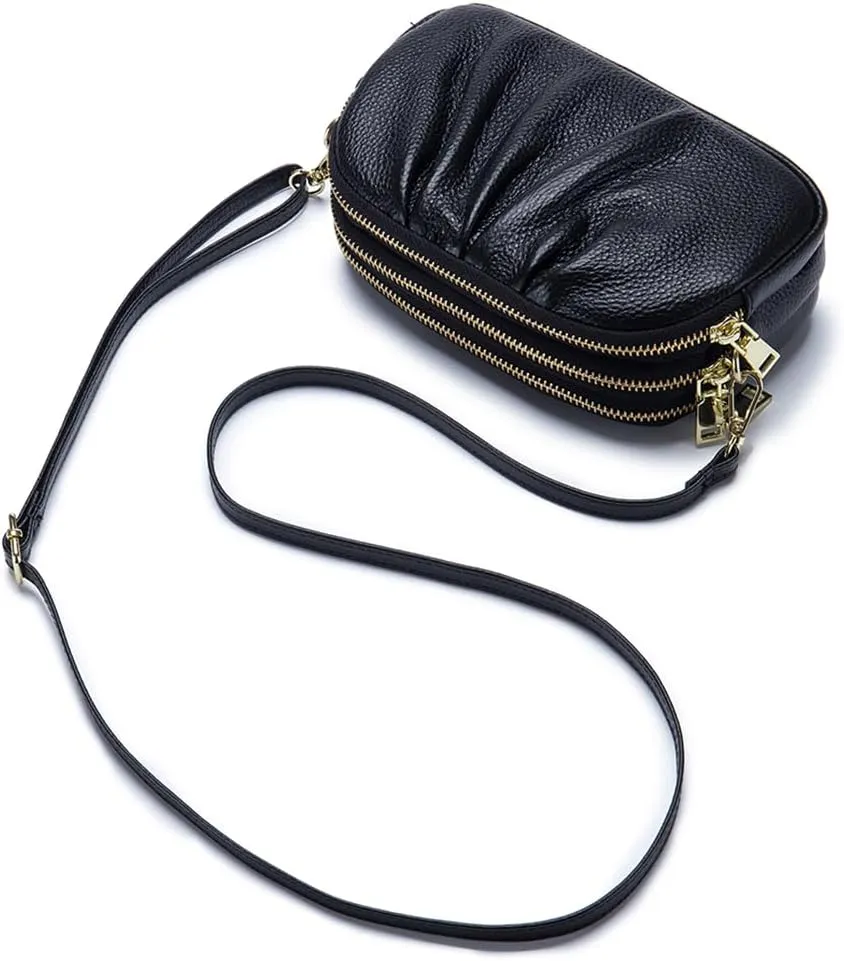 Small Crossbody Bag for Women Trendy，Genuine Leather Crossbody Cell Phone Purse with Triple Compartments.
