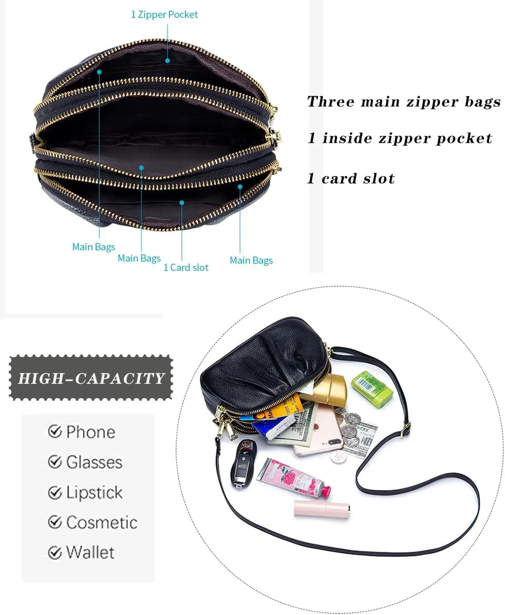 Small Crossbody Bag for Women Trendy，Genuine Leather Crossbody Cell Phone Purse with Triple Compartments.