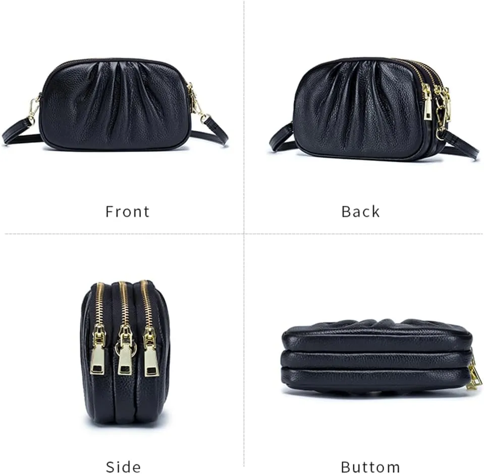 Small Crossbody Bag for Women Trendy，Genuine Leather Crossbody Cell Phone Purse with Triple Compartments.