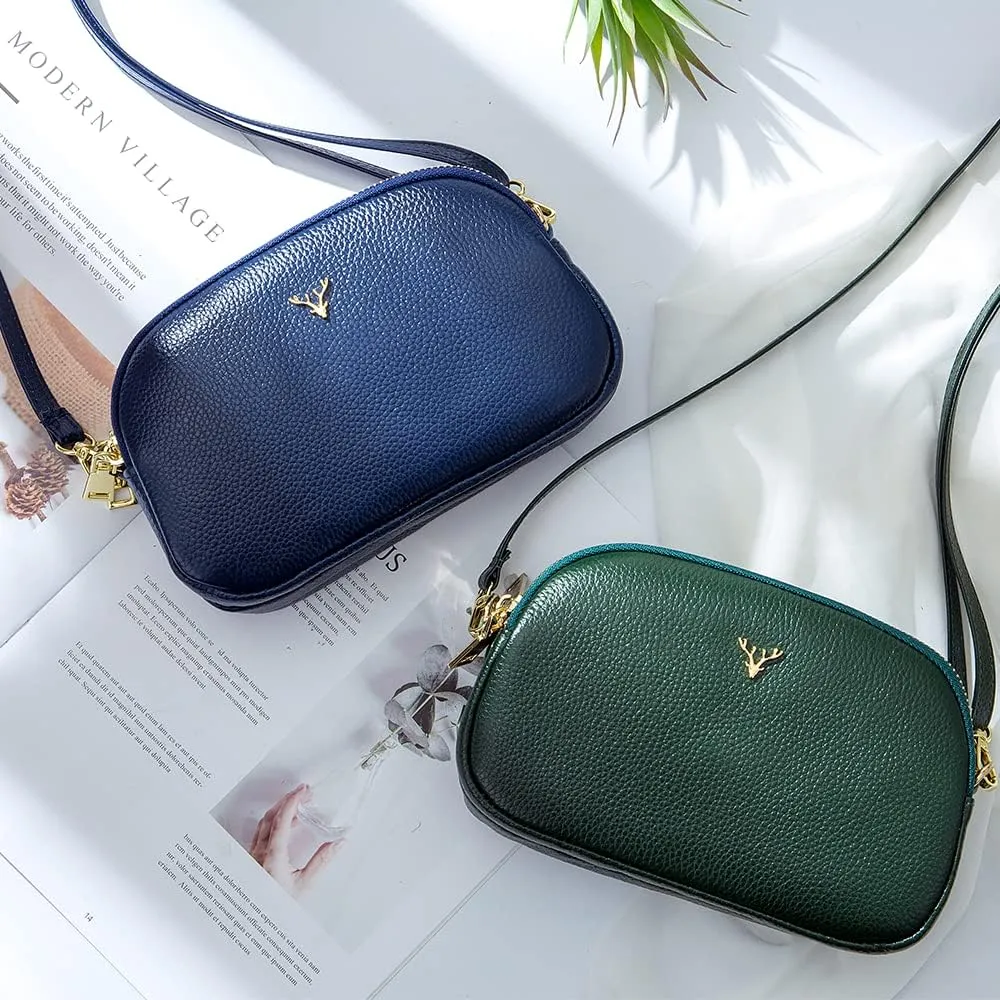 Small Crossbody Bags Genuine Leather Shoulder Handbags Trendy Design Cellphone Purses for Women and Girls