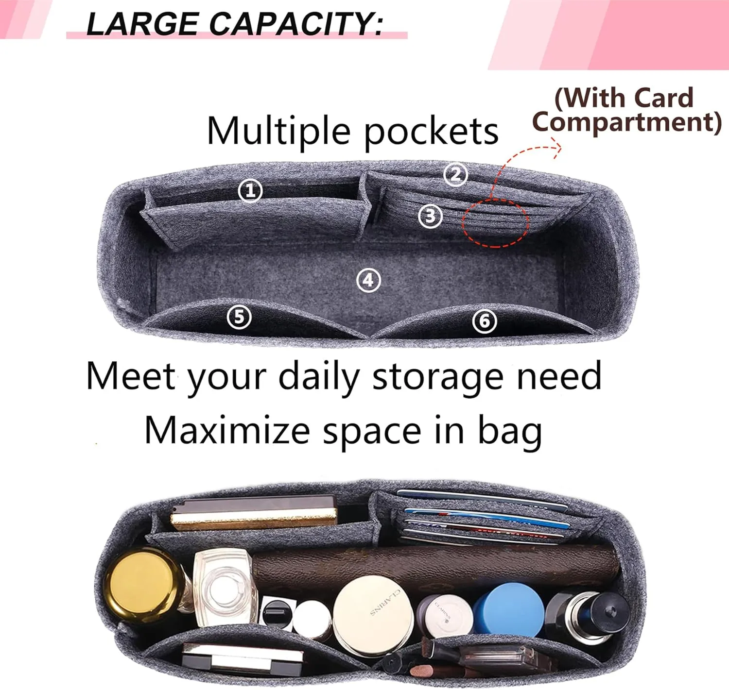Small Purse Organizer Insert for GG Marmont Medium Matelasse Shoulder Handbag and More, Felt Small Handbag Insert Liner Pouch for Women Inner Bladder Bag Storage Bag(Medium, Grey)