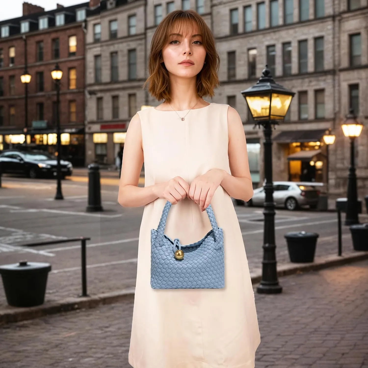 Small Woven Handbag Vegan Leather Top Luxurious Soft Shoulder Crossbody Bag Purse for Women
